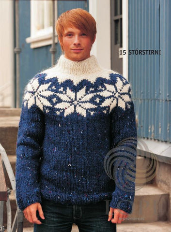 Icelandic sweaters and products - Stórstirni Mens Wool Sweater Blue Tailor Made - Shopicelandic.com