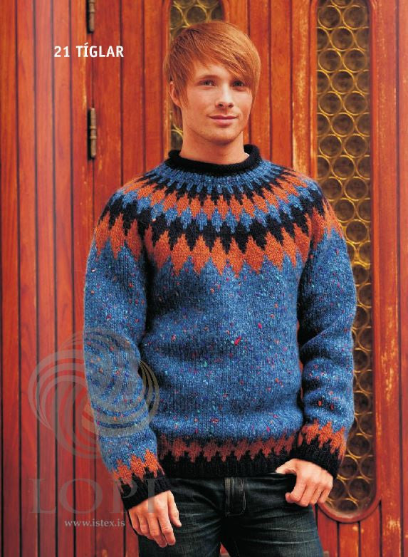 【ICEWOOL】 ニット セーター Ｍ 青 紺 オレンジ  ウール100% Tíglar (Clubs) Mens Wool Sweater Blue – Shopicelandic