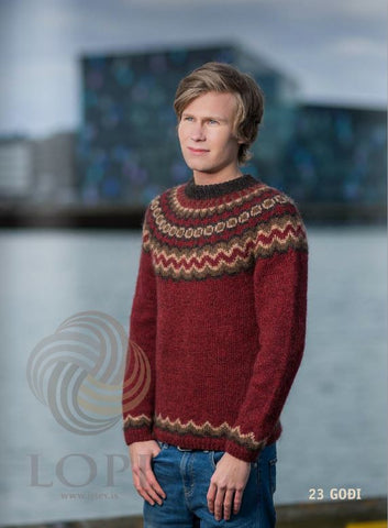 Icelandic sweaters and products - Goði Mens Wool Sweater Red Tailor Made - Shopicelandic.com