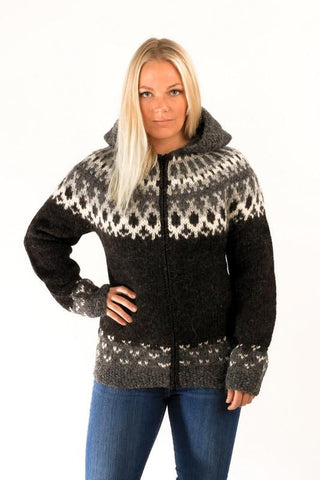 Icelandic sweaters and products - Skipper Wool Cardigan w/Hood Black Wool Sweaters - Shopicelandic.com