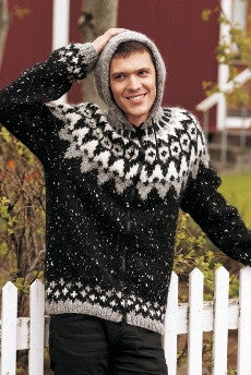 Icelandic sweaters and products - Frost Wool Cardigan - Black (zipper or buttons) Knitting Kit Wool Knitting Kit - Shopicelandic.com