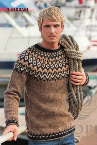 Icelandic sweaters and products - Riddari (Knight) Mens Wool Sweater Brown Tailor Made - Shopicelandic.com
