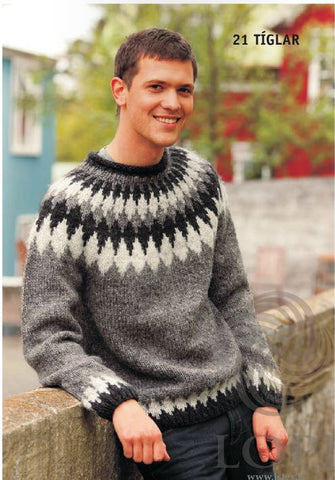 Icelandic sweaters and products - Tíglar (Clubs) Mens Wool Sweater Grey Tailor Made - Shopicelandic.com