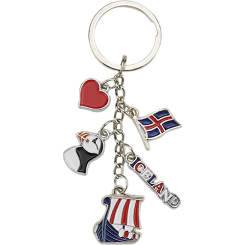 Keyring Heart Flag Boat Puffin Iceland Shopicelandic
