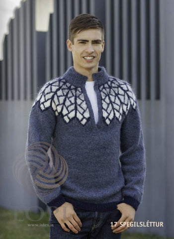 Icelandic sweaters and products - Spegilsléttur Mens Wool Sweater Blue Tailor Made - Shopicelandic.com