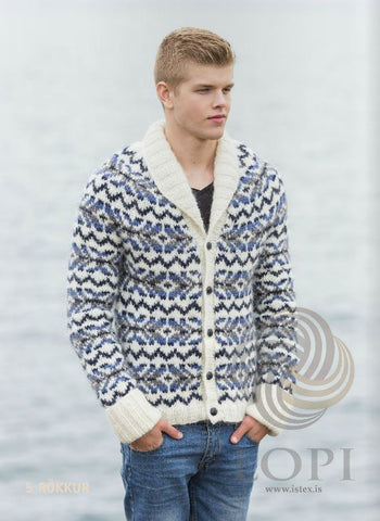 Icelandic sweaters and products - Rökkur (Dusk) Mens Wool Cardigan Blue Tailor Made - Shopicelandic.com