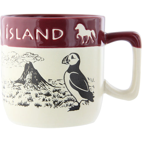 Mugg Two tone Iceland Puffin/horse/volcano