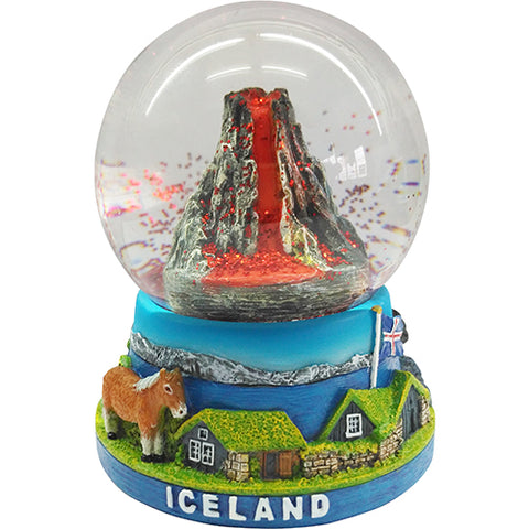 Snowglobe Volcano with red glitter 45 mm