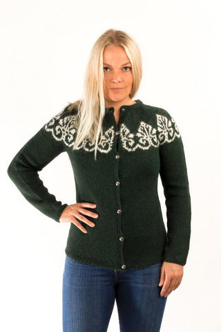 Icelandic sweaters and products - Hruni Wool Cardigan Green Wool Sweaters - Shopicelandic.com