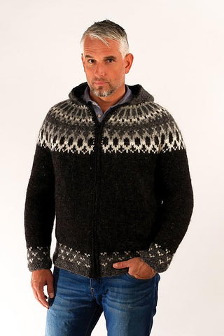 Icelandic sweaters and products - Skipper Wool Cardigan w/Hood Black Wool Sweaters - Shopicelandic.com