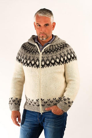 Icelandic sweaters and products - Skipper Wool Cardigan w/Hood White Wool Sweaters - Shopicelandic.com